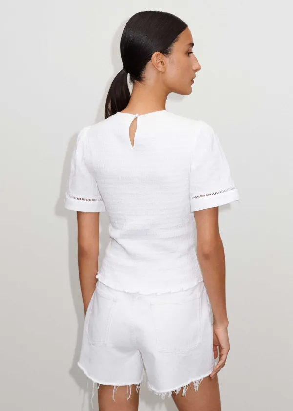 Sale ME+EM Shirred Cheesecloth T-Shirt Soft White