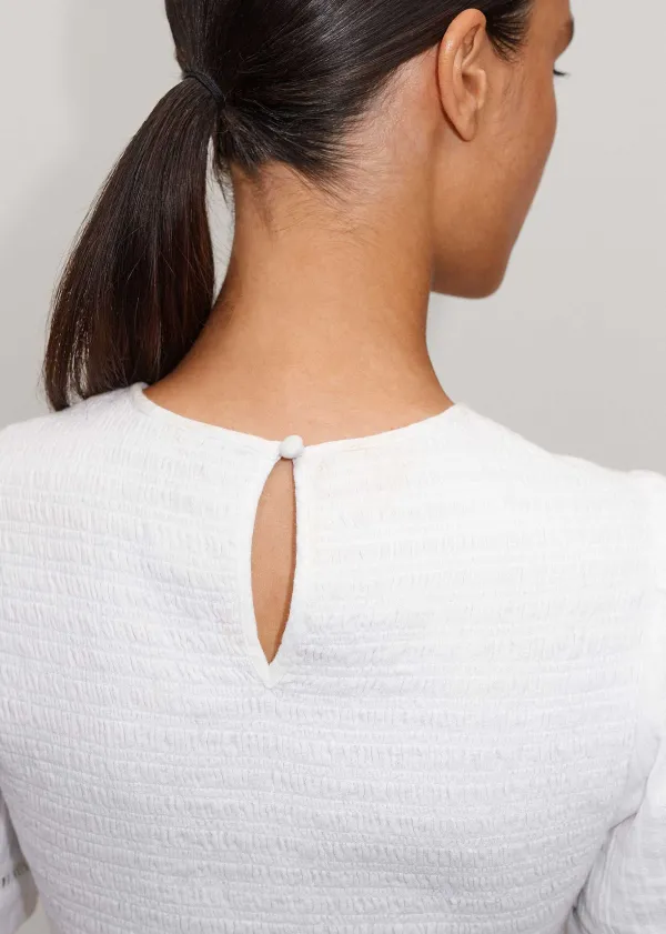 Sale ME+EM Shirred Cheesecloth T-Shirt Soft White