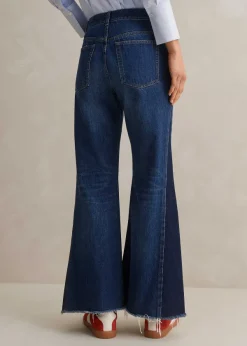 New ME+EM Short Length Split Seam Flare Jean Dark Multi Blue