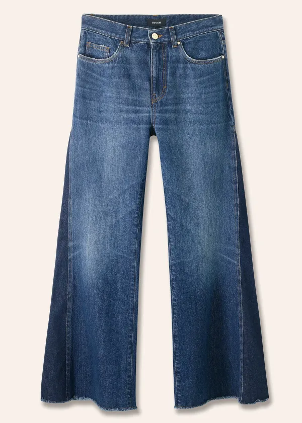 New ME+EM Short Length Split Seam Flare Jean Dark Multi Blue