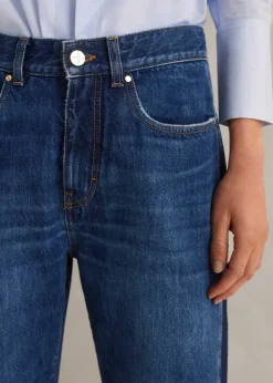 New ME+EM Short Length Split Seam Flare Jean Dark Multi Blue