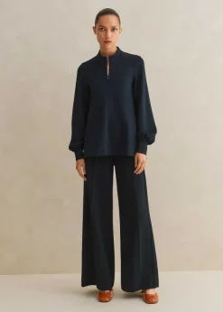 Outlet ME+EM Short-Length Travel Tailoring Wide-Leg Palazzo Co-Ord Blue