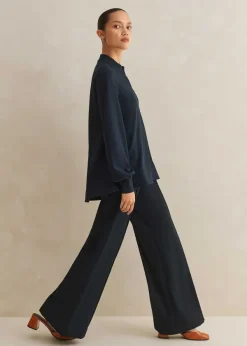 Outlet ME+EM Short-Length Travel Tailoring Wide-Leg Palazzo Co-Ord Blue