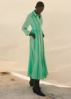 Hot ME+EM Silk Contrast Binding Maxi Shirt Dress + Belt Hot Mint/Spring Green