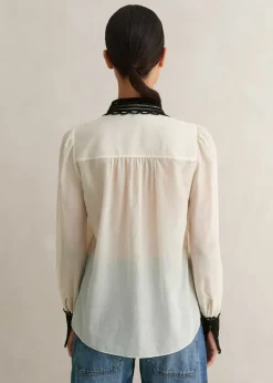 Clearance ME+EM Silk Cotton Embroidered Collar Blouse Cream/Black