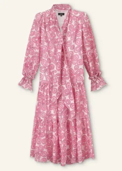 New ME+EM Silk Cotton Flower Print Midi Dress + Belt Pink/Soft White
