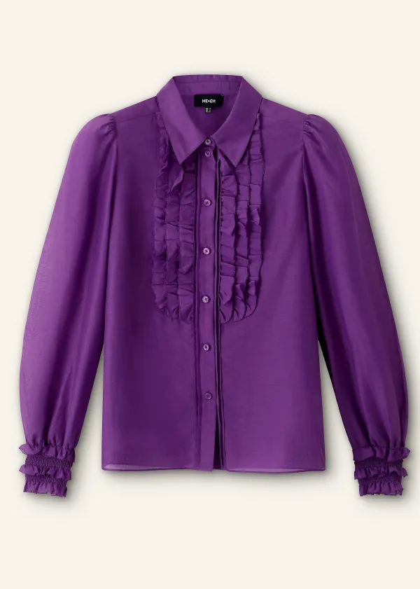 Sale ME+EM Silk Cotton Frill Detail Blouse Summer Purple