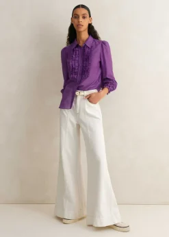 Sale ME+EM Silk Cotton Frill Detail Blouse Summer Purple