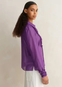 Sale ME+EM Silk Cotton Frill Detail Blouse Summer Purple