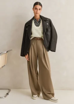 Online ME+EM Silk Cotton Ginko Leaf Print Blouse Cream/Black/Brown