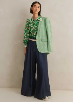 Discount ME+EM Silk Cotton Lantana Flower Print Shirt Green/Pink/Multi