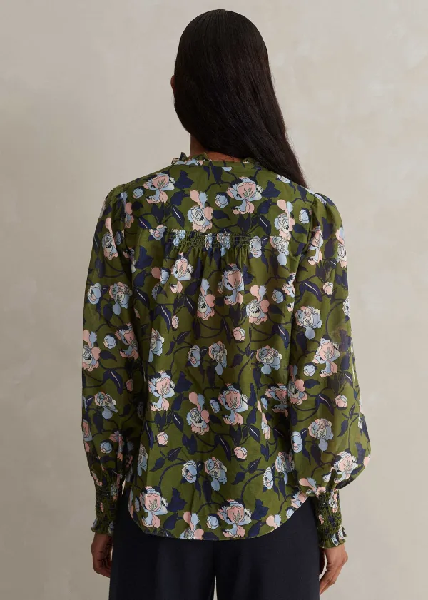 Best ME+EM Silk Cotton Rose Print Blouse Olive/Navy/Pink