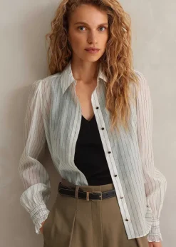 Discount ME+EM Silk Cotton Stripe Shirt Soft White/Black