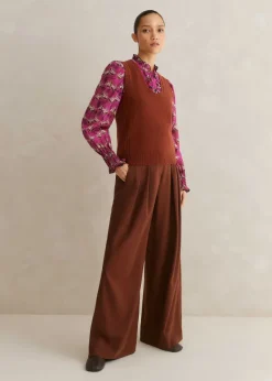 New ME+EM Silk Cotton Waterlily Print Blouse Electric Pink/Black/Pecan