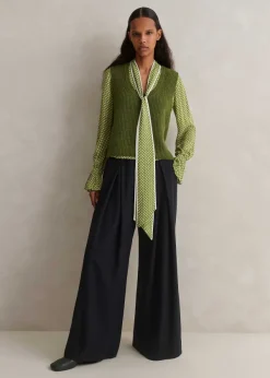 Clearance ME+EM Silk Daisy Flower Print Top + Scarf Black/Bright Olive/Soft White