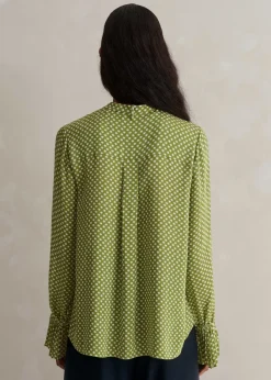 Clearance ME+EM Silk Daisy Flower Print Top + Scarf Black/Bright Olive/Soft White