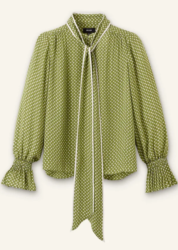 Clearance ME+EM Silk Daisy Flower Print Top + Scarf Black/Bright Olive/Soft White