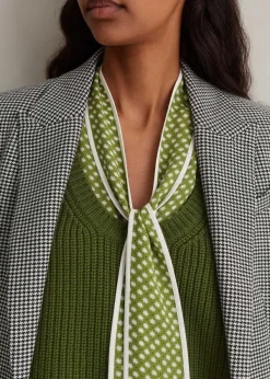 Clearance ME+EM Silk Daisy Flower Print Top + Scarf Black/Bright Olive/Soft White