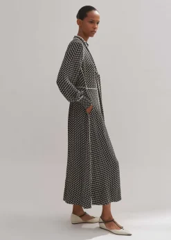 Clearance ME+EM Silk Daisy Polka Dot Print Maxi Dress Black/Cream/Pink