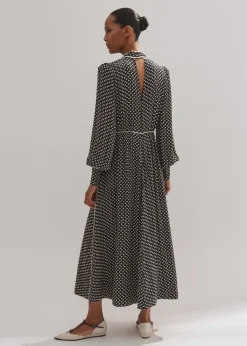 Clearance ME+EM Silk Daisy Polka Dot Print Maxi Dress Black/Cream/Pink