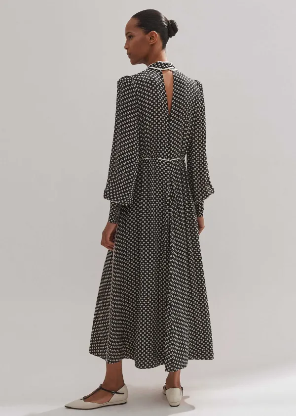 Clearance ME+EM Silk Daisy Polka Dot Print Maxi Dress Black/Cream/Pink