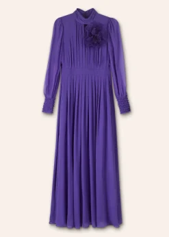 New ME+EM Silk Full-Length Dress With Corsage + Belt Winter Lilac
