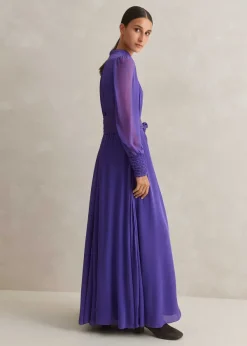 New ME+EM Silk Full-Length Dress With Corsage + Belt Winter Lilac