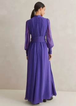 New ME+EM Silk Full-Length Dress With Corsage + Belt Winter Lilac