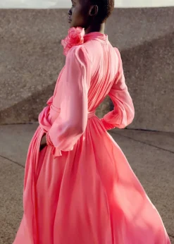 Online ME+EM Silk Full-Length Dress With Corsage + Belt Perfect Pink