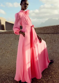 Online ME+EM Silk Full-Length Dress With Corsage + Belt Perfect Pink