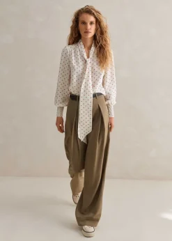 Discount ME+EM Silk Halo Spot Print Pussybow Blouse Light Cream/Pink/Sand