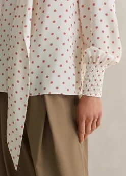 Discount ME+EM Silk Halo Spot Print Pussybow Blouse Light Cream/Pink/Sand