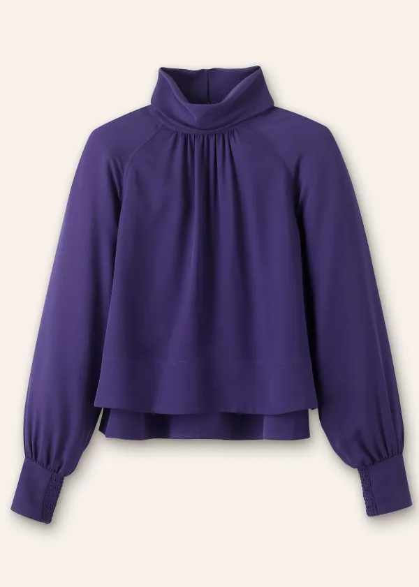 Outlet ME+EM Silk High Neck Raglan Sleeve Top Blueberry