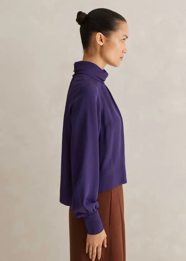 Outlet ME+EM Silk High Neck Raglan Sleeve Top Blueberry
