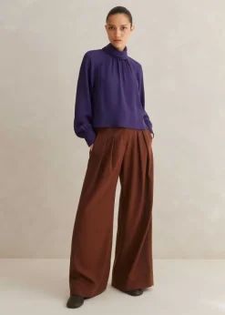Outlet ME+EM Silk High Neck Raglan Sleeve Top Blueberry