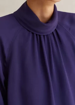 Outlet ME+EM Silk High Neck Raglan Sleeve Top Blueberry