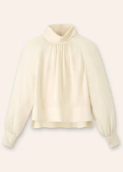 Sale ME+EM Silk High Neck Raglan Sleeve Top Cream