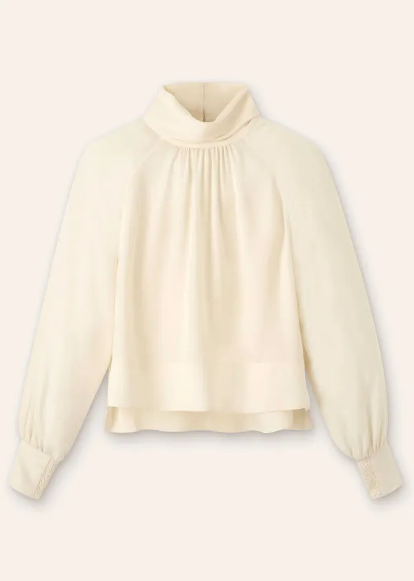 Sale ME+EM Silk High Neck Raglan Sleeve Top Cream