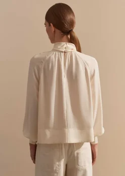Sale ME+EM Silk High Neck Raglan Sleeve Top Cream