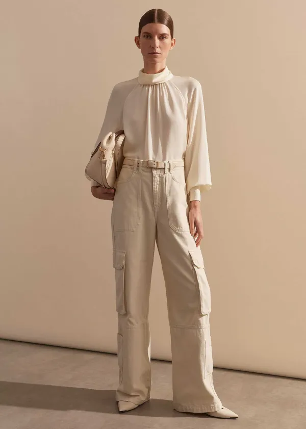 Sale ME+EM Silk High Neck Raglan Sleeve Top Cream