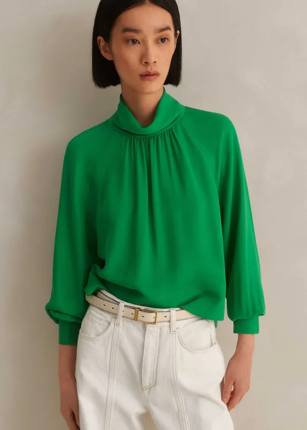 Online ME+EM Silk High Neck Raglan Sleeve Top Spring Green