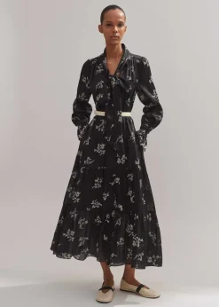 New ME+EM Silk Organza Cherry Blossom Print Maxi Dress Black/Light Cream