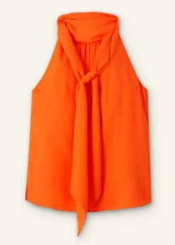 Discount ME+EM Silk Pussybow Halterneck Top Orange Zing