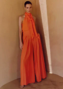 Discount ME+EM Silk Pussybow Halterneck Top Orange Zing
