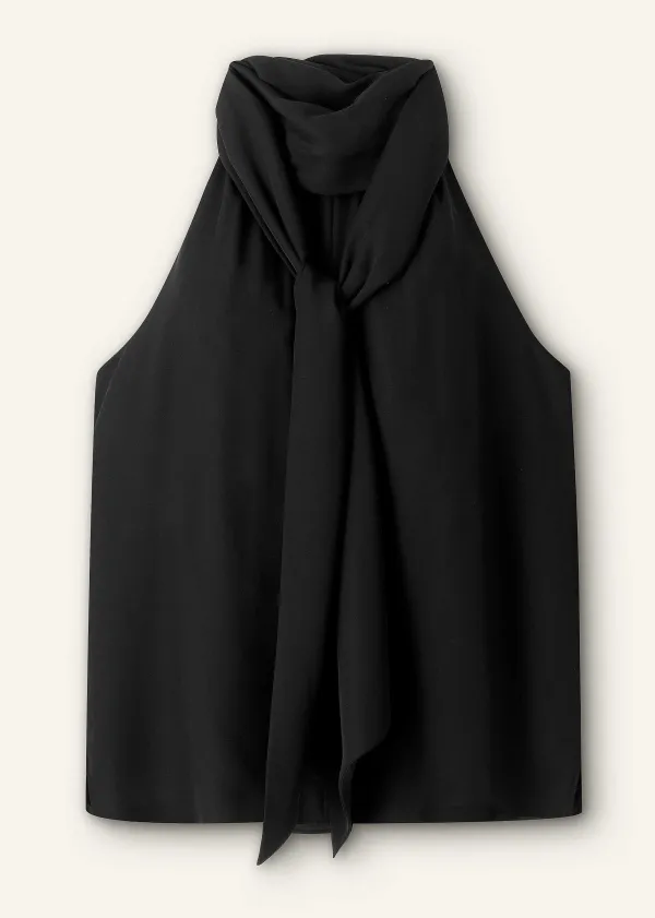 Outlet ME+EM Silk Pussybow Halterneck Top Black