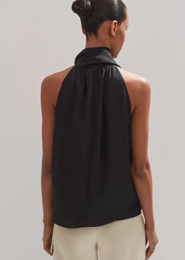 Outlet ME+EM Silk Pussybow Halterneck Top Black