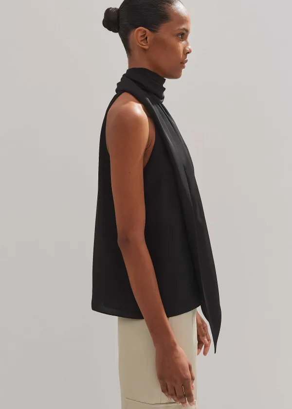 Outlet ME+EM Silk Pussybow Halterneck Top Black