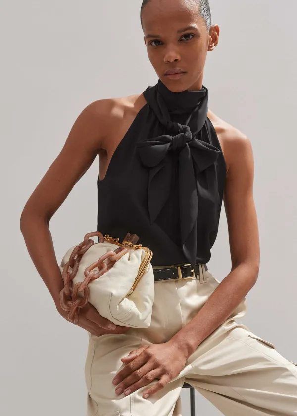 Outlet ME+EM Silk Pussybow Halterneck Top Black