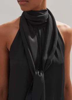 Outlet ME+EM Silk Pussybow Halterneck Top Black