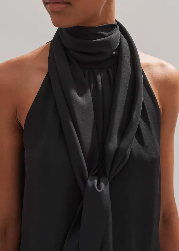 Outlet ME+EM Silk Pussybow Halterneck Top Black